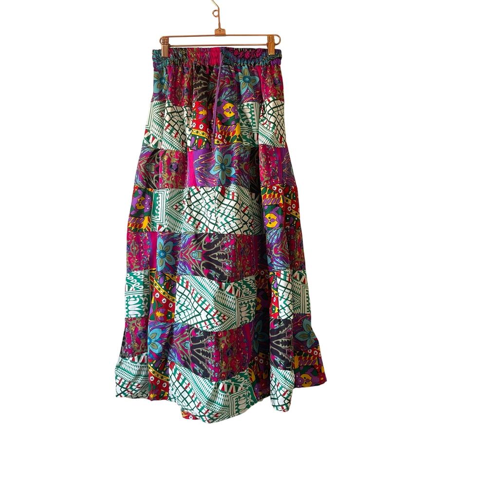 Vintage 90s patchwork satin tiered midi skirt one size xs-xl